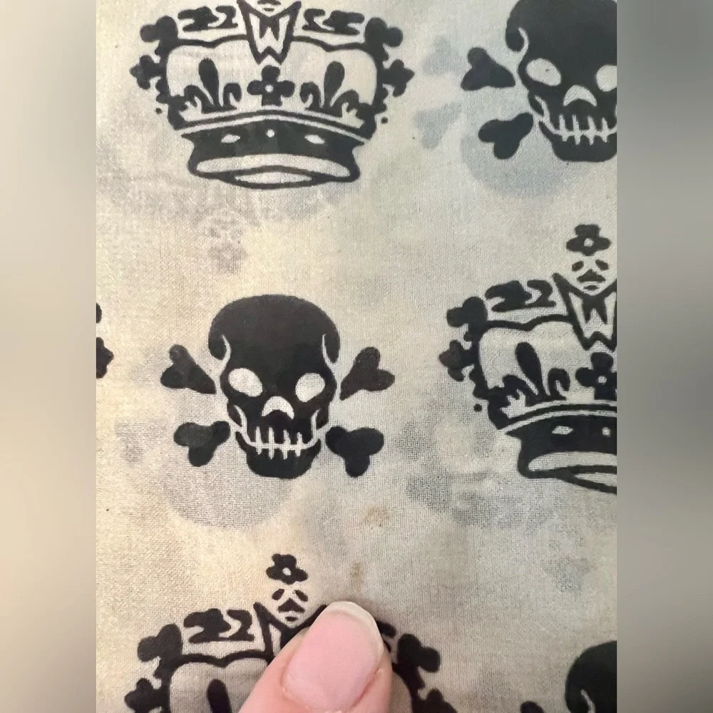Skull and Crown Print Infinity Scarf- Black on Cream